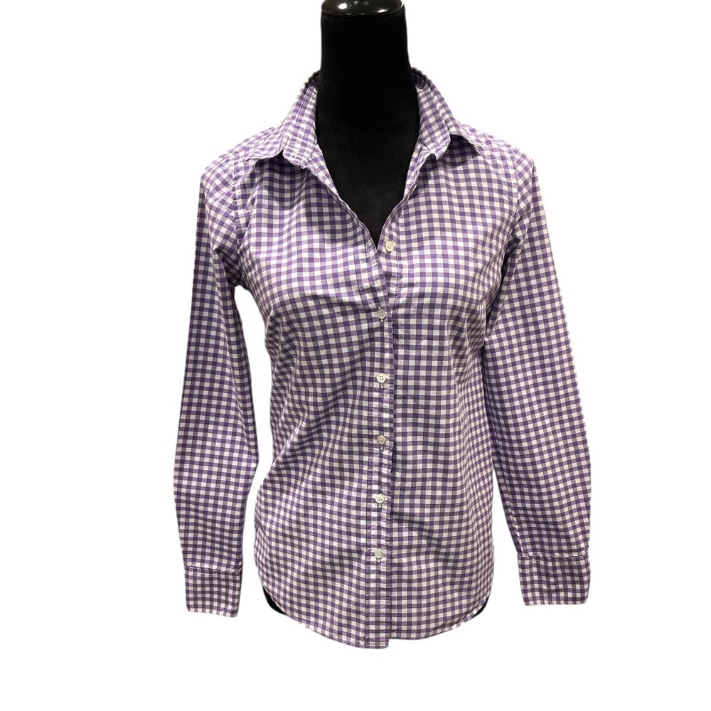J. Crew Women’s Purple/White Checked Perfect Button Down Shirt 0 (XS) FLAWED